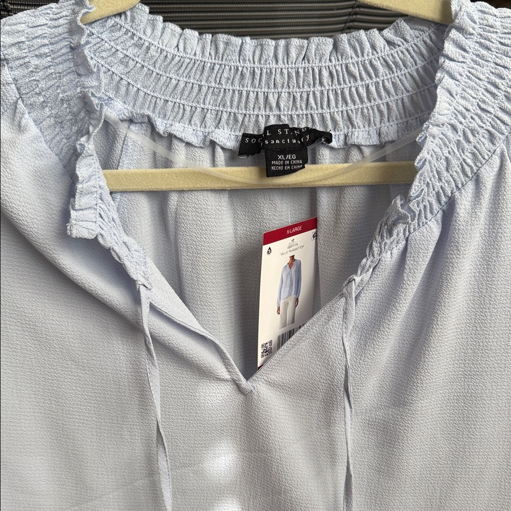 Elegant Light Blue Smocked Neck Blouse - Picture 5 of 15
